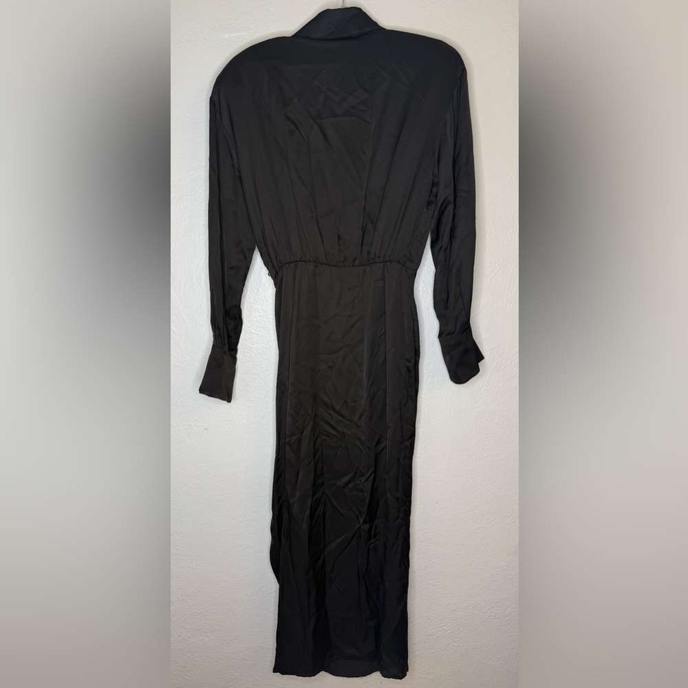 ASTR The Label Elizabello Satin Midi Shirt Dress Black NEW Size Small - Picture 4 of 14